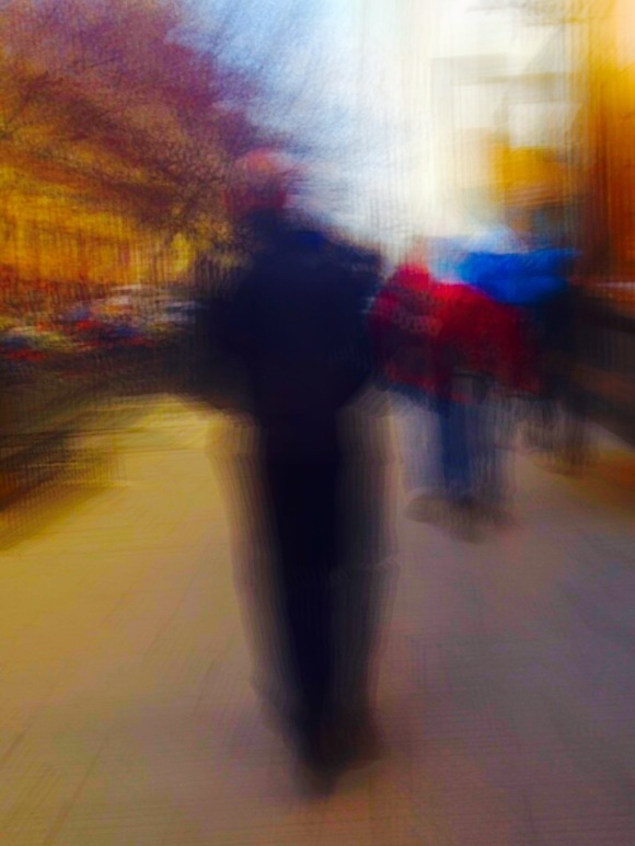 I am walking down town during the lunch hour and use the motion blur setting to capture the man walking in front of me as I am walking as well. There were a few people I wanted to photograph, but I was shy to ask them. 